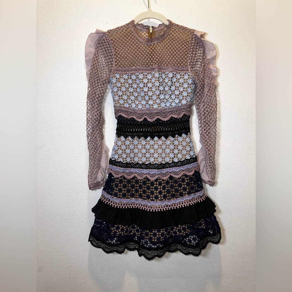 Self-Portrait Bellis Lace Trim Dress With Frilled Sleeves - Picture 8 of 16